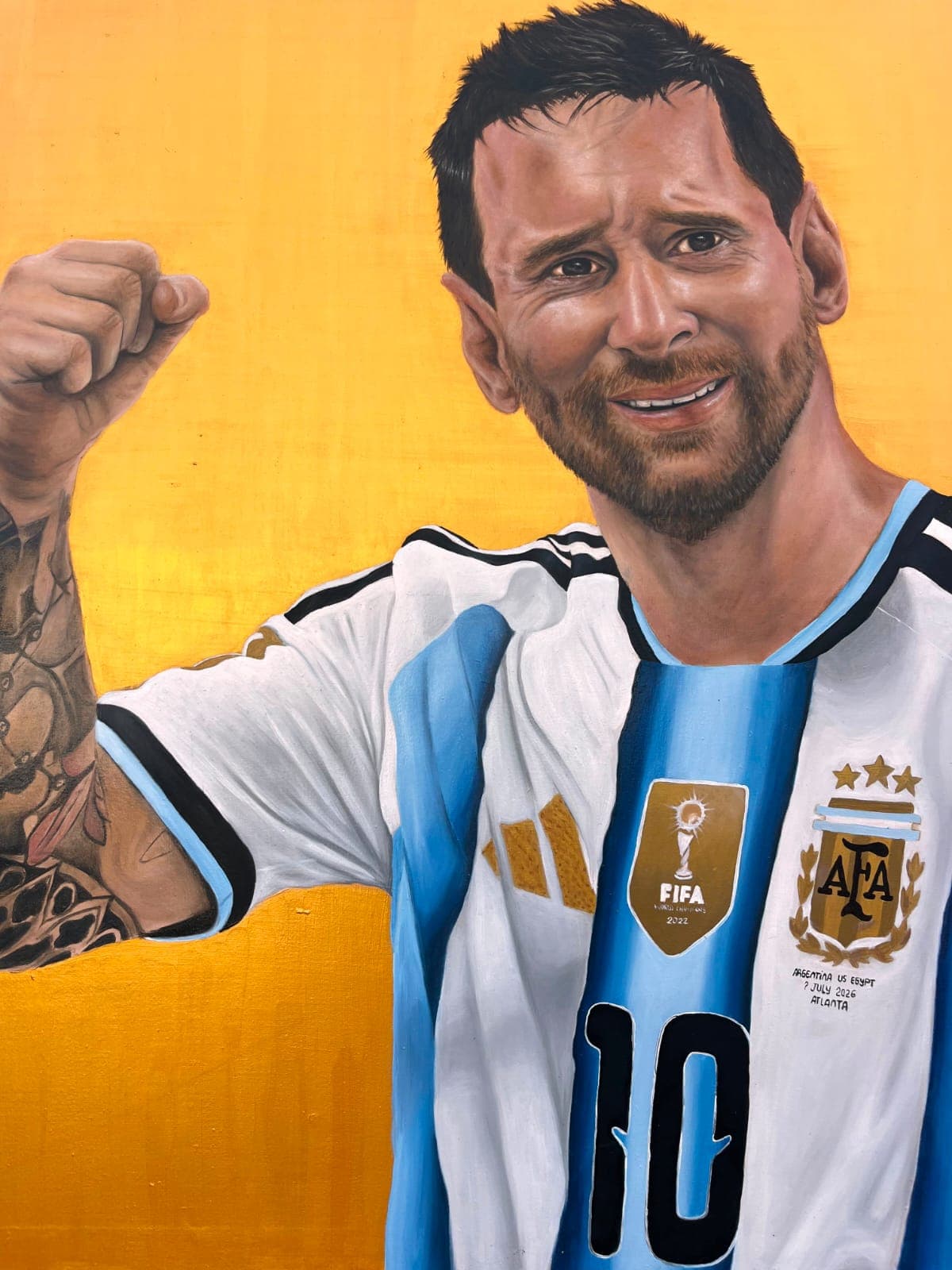 Detalle de Messi 2026 pintado a mano