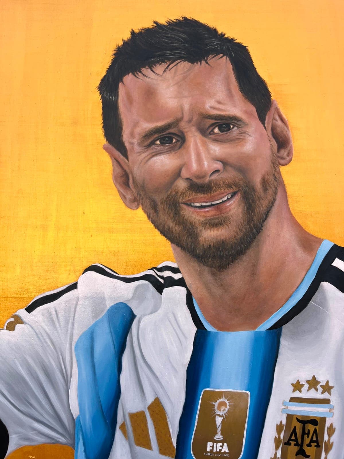 Detalle de Messi 2026 pintado a mano
